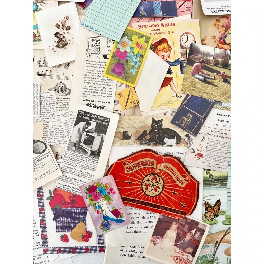 TRUE Vintage Paper Ephemera 25‎ Pcs Mixed Postcards Photos Ads Junk Journal Kit
